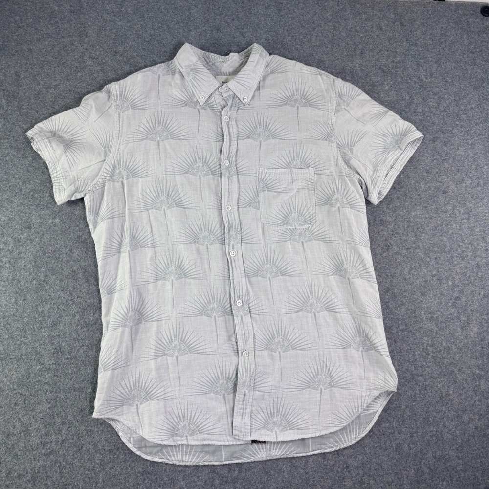 Billy Reid Mens Short Sleeve Button Down Shirt Grey Fan Print Standard Fit L